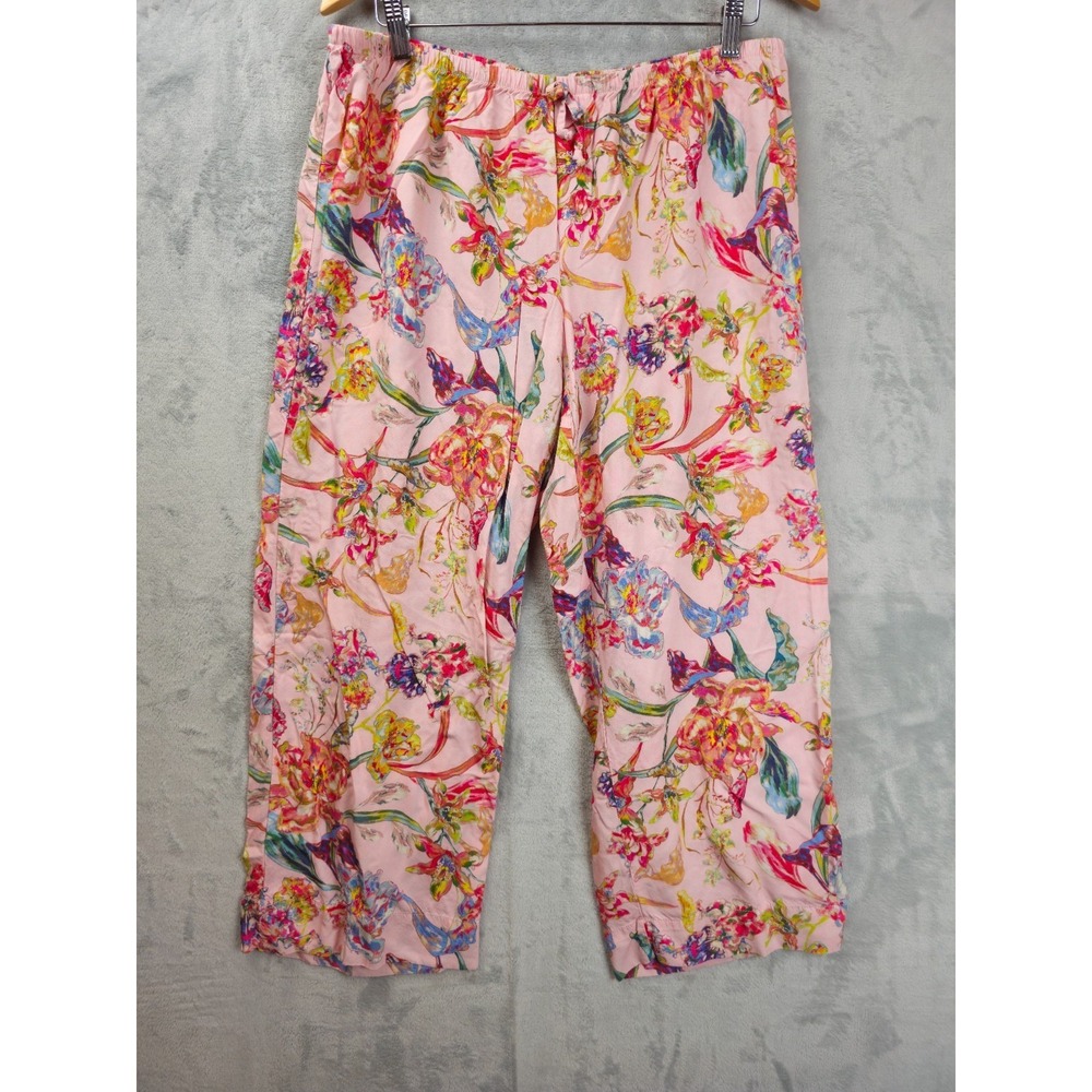 Papinelle Womens Floral Pajama Lounge Pants Large Pink Lenzing Viscose Luxury